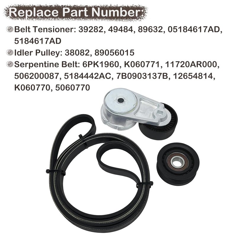Fumin Belt Tensioner and Idler Pulley Belt Kit Replace 39282 38082 6PK1960 Fit for Dodge Grand Caravan Charger Durango Journey Challenger Avenger Ram ProMaster 1500 2500 3500 Chrysler 200 300 Town & Country - Image 2